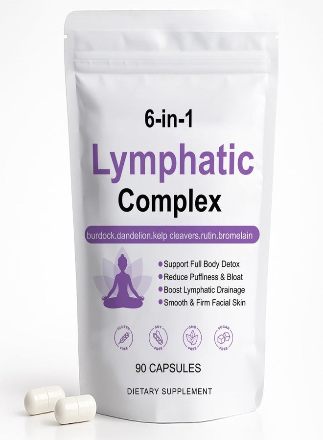 Peehss 6-in-1 Lymphatic Complex Capsules, Lymphatic Drainage Supplements with Burdock, Dandelion, Kelp, Cleavers, Rutin & Bromelain for Reduce Bloat, Balance Cortisol, Full Body Detox (90 Servings) - Image 1